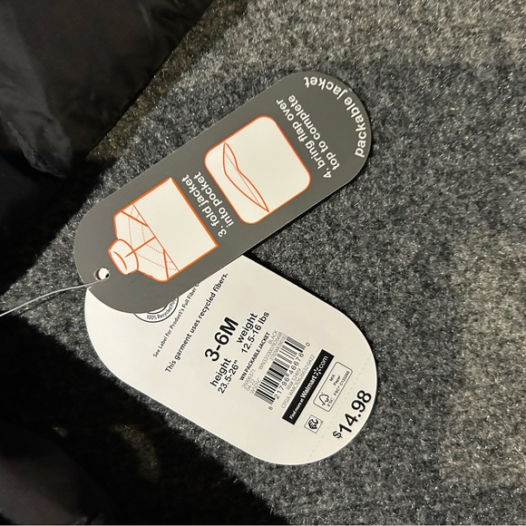 Wonder Nation Black puffer Jacket 3-6mo NWT! - Picture 3 of 3